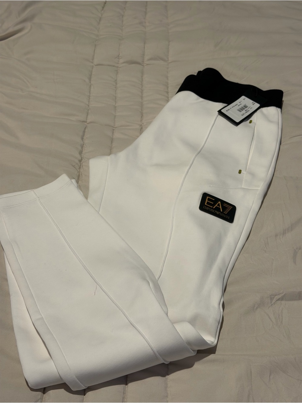 Emporio Armani White Track Joggers with Black Waistband